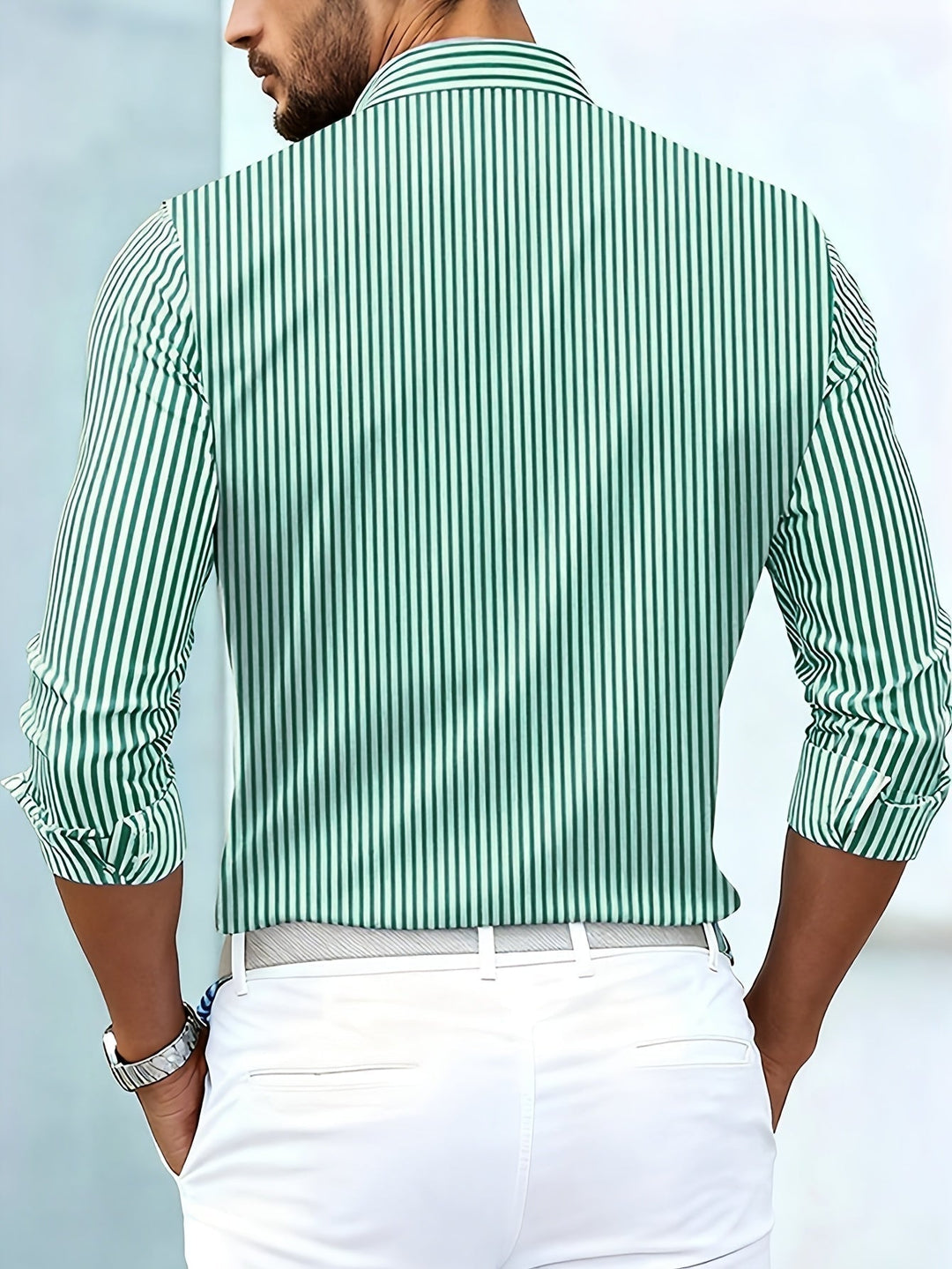 Vintagestribet langærmet skjorte til mænd med slidt look