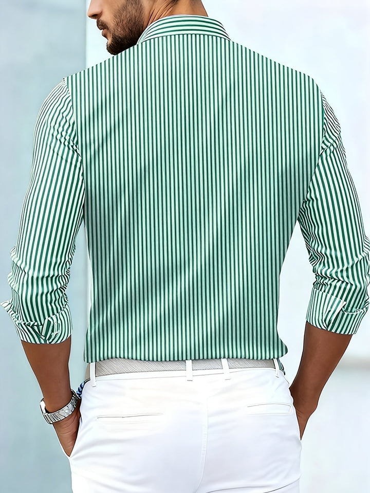 Vintagestribet langærmet skjorte til mænd med slidt look