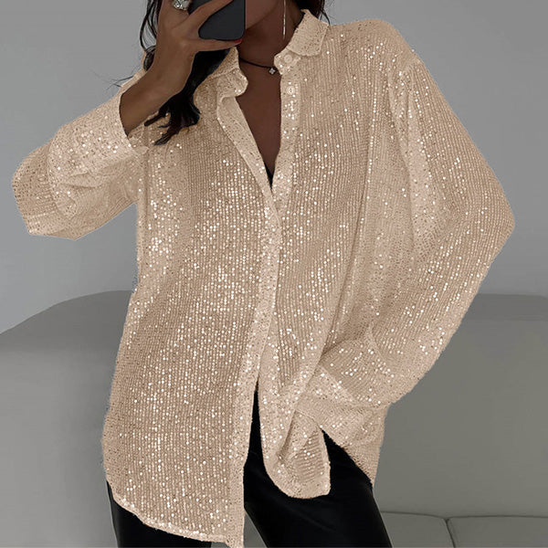 Løs bluse med glitrende palietter – Celeste
