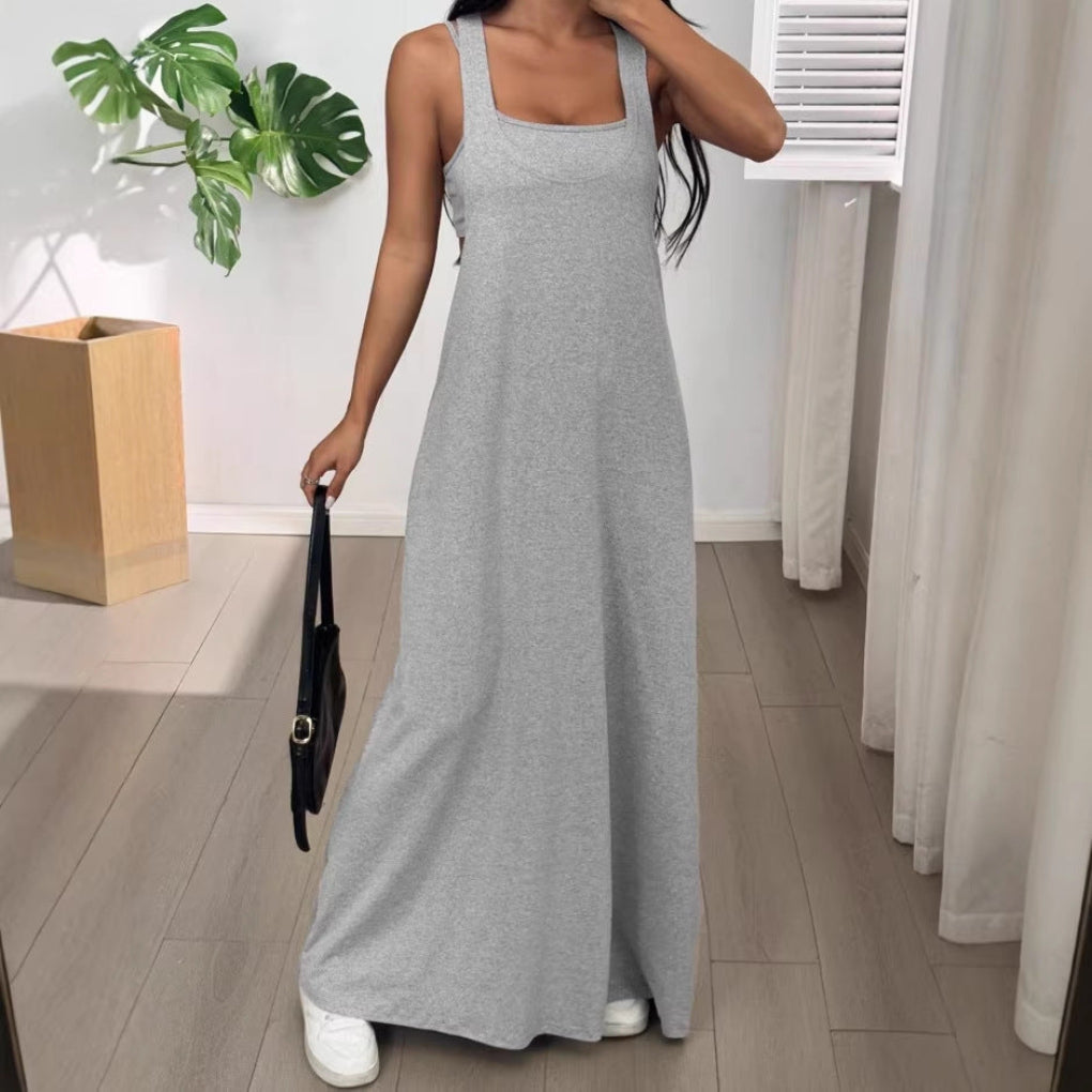 Summer New Elegant Personalized Two-Piece Set Solid Color Dress
