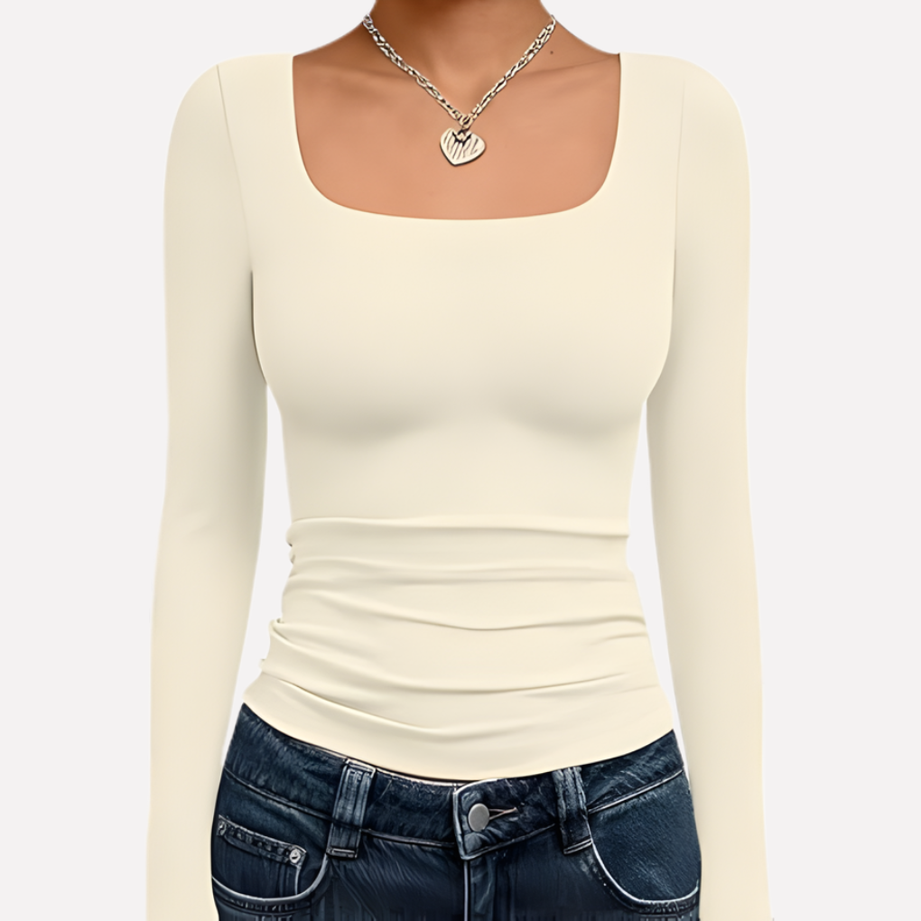 Kvinders Firkantet Hals Langærmet Crop Top