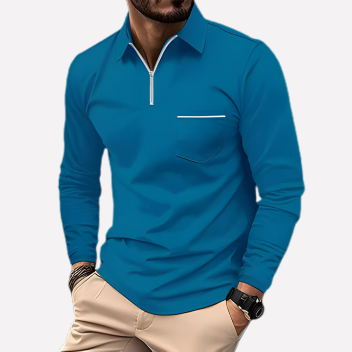 Herre langærmet poloshirt med brystlomme