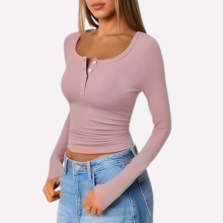 Kvinders Lange Ærmer Henley Top