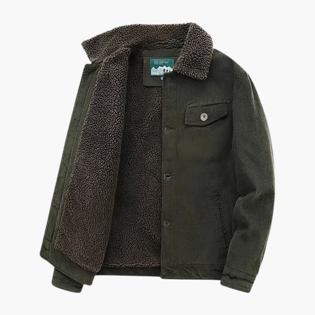 Herre Corduroy Jakke med Sherpa Foring og Knaplukning
