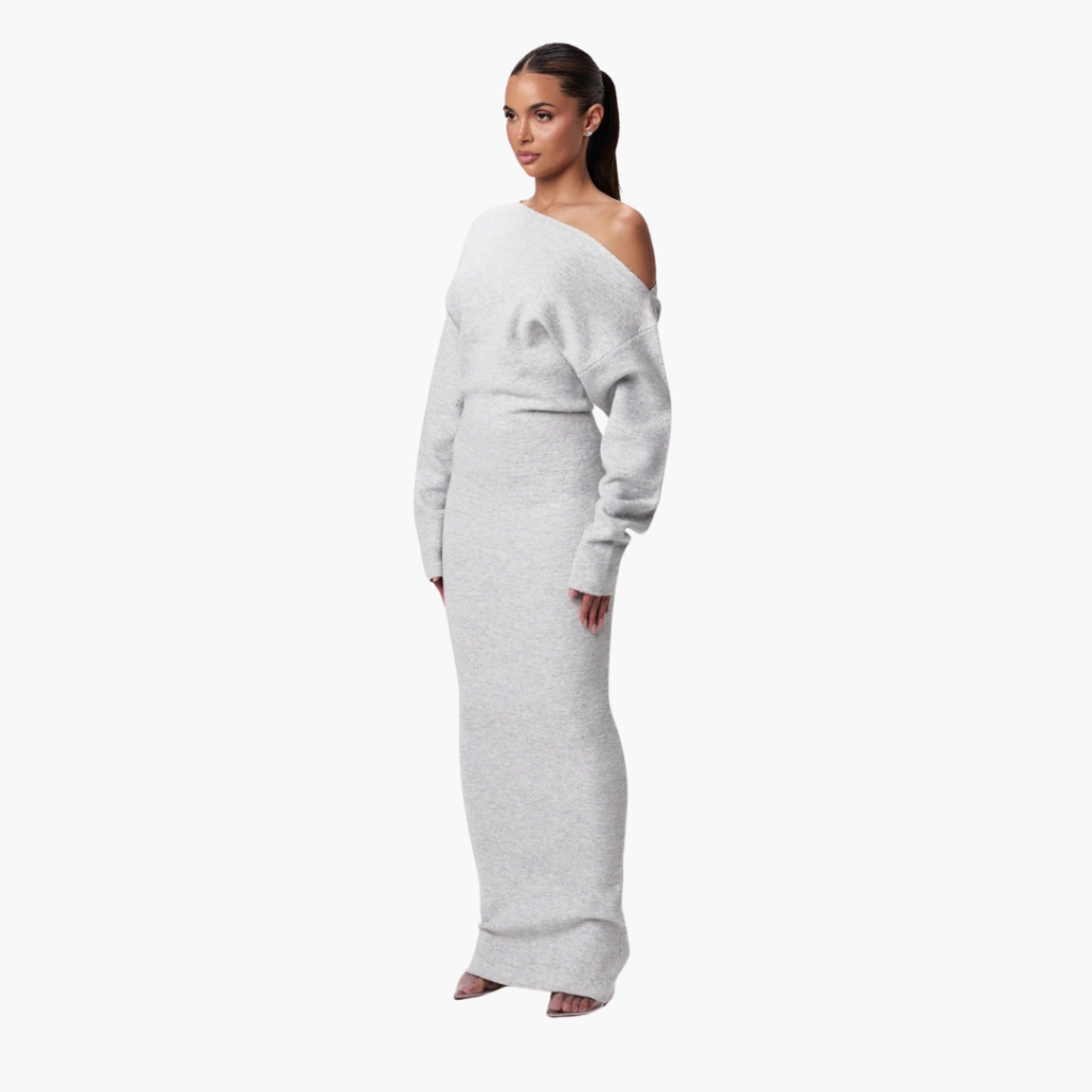 Off-Shoulder Strikkjole til Kvinder – Elegant Aftenkjole
