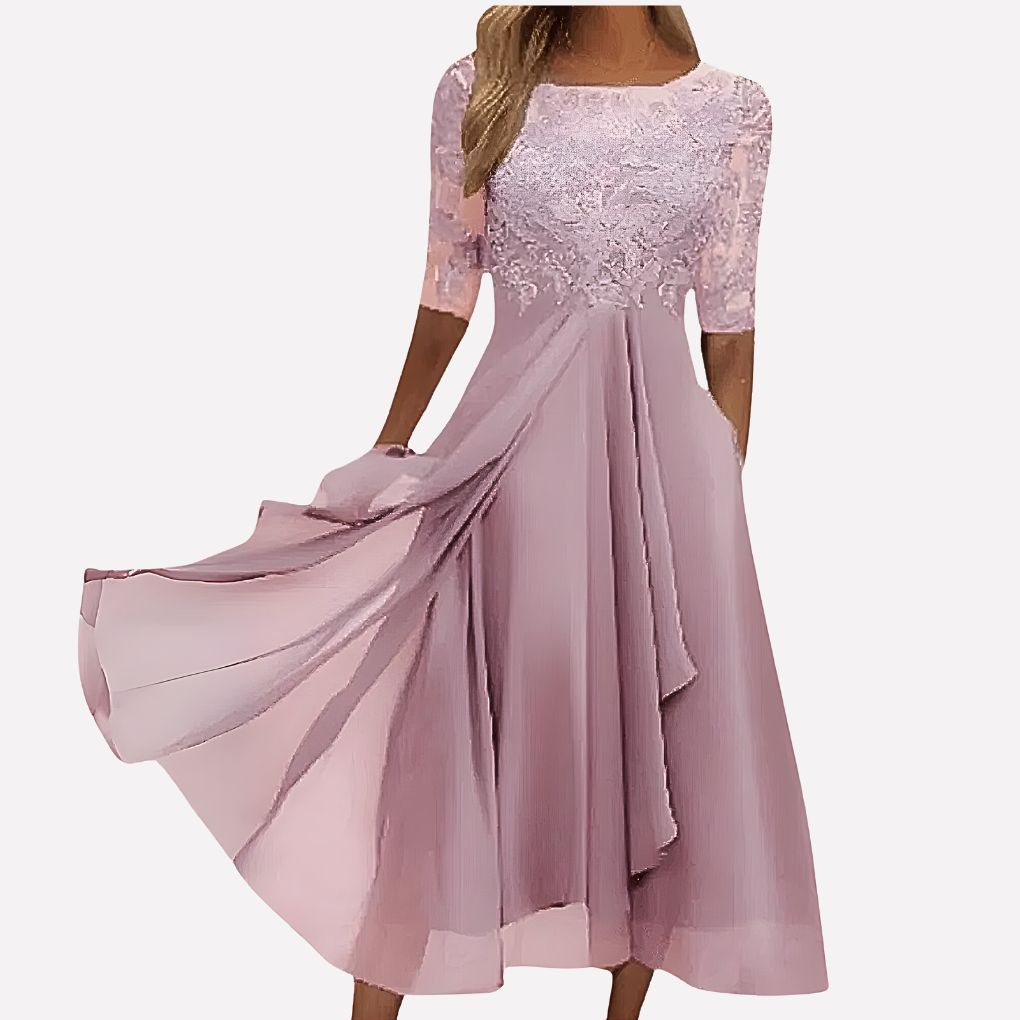 Kvinders blomsterprintet blonde chiffon aftenkjole