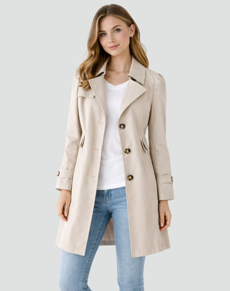 Taljeret dame-trenchcoat med klassisk revers, mellemlang