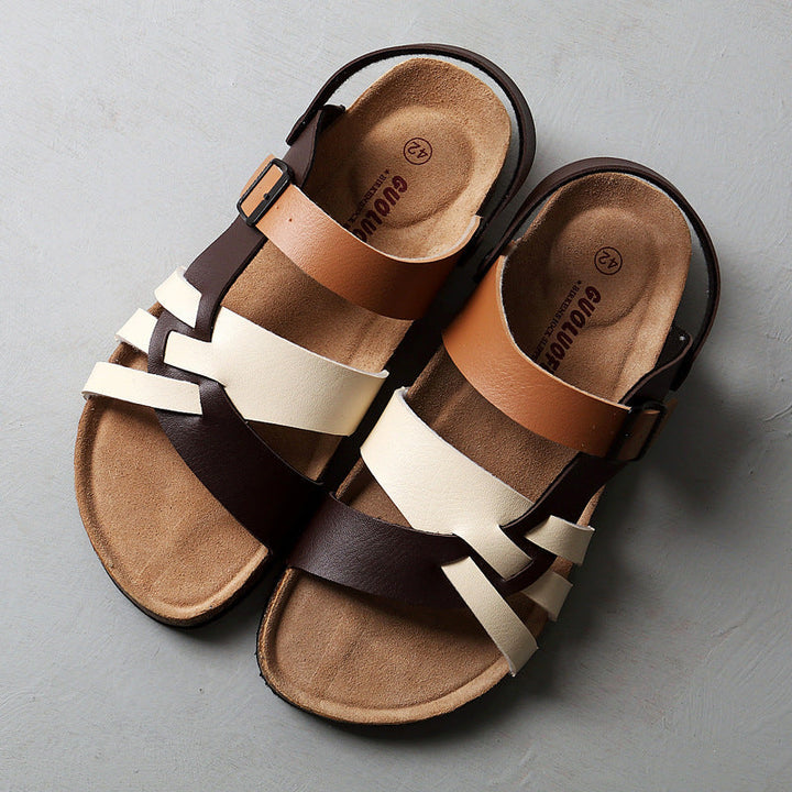 Men's Simple Hollow-out Flat Cork Slippers