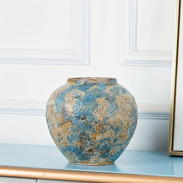 Unik vintage keramikvase – håndlavet blå terracotta til et autentisk look
