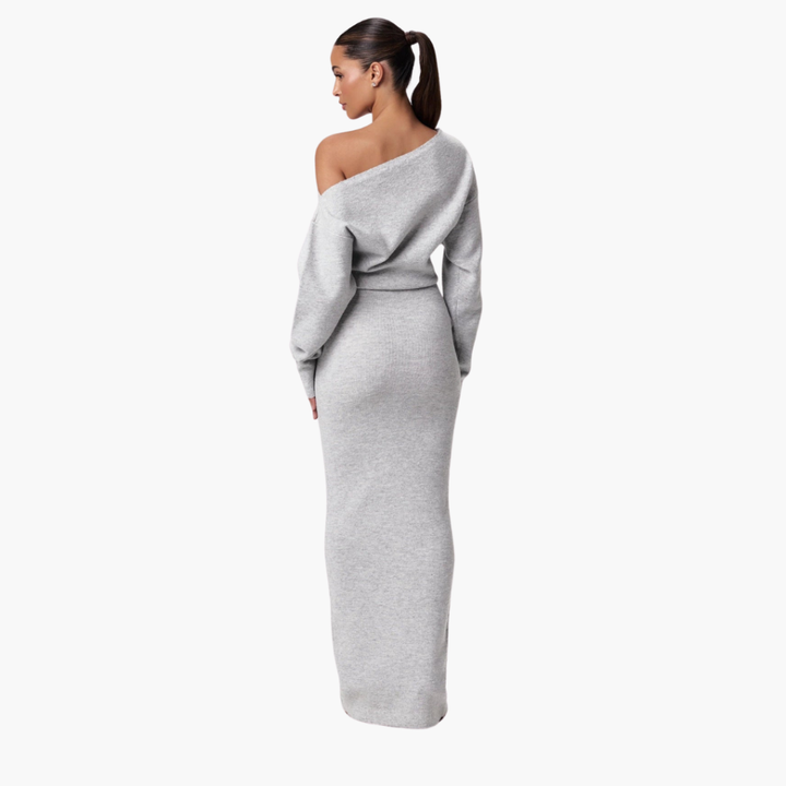 Off-Shoulder Strikkjole til Kvinder – Elegant Aftenkjole