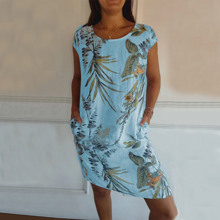 Dame Blomst og Blad Print Lige Kjole