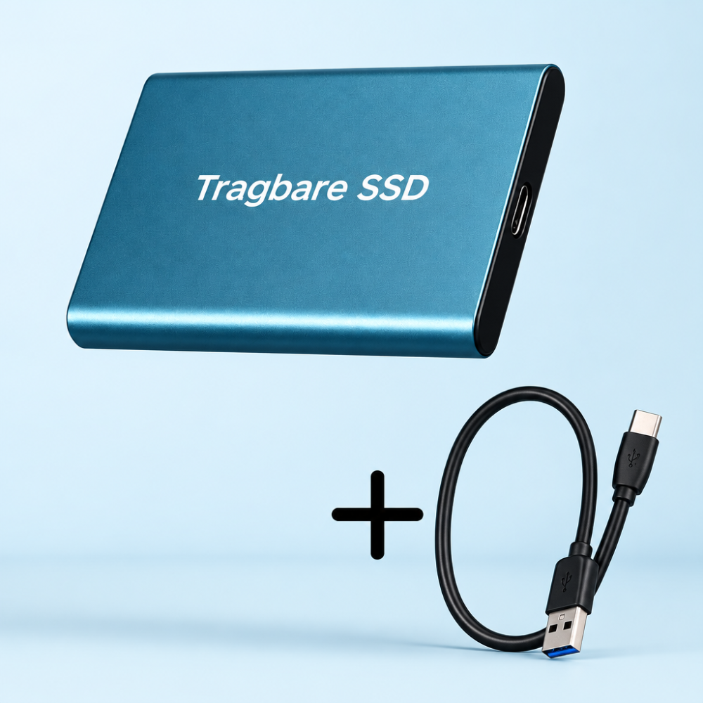 Bærbar 30 TB SSD med robust hus