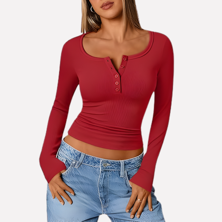 Kvinders Lange Ærmer Henley Top