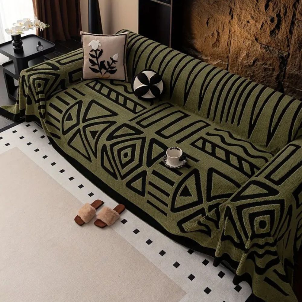 Stilfuldt sofaovertræk med labyrintdesign, vaskbart og slidstærkt