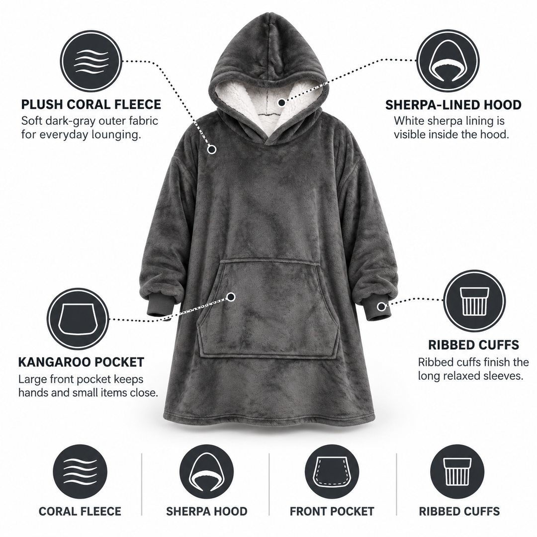 Ultrablødt oversize sherpa-hoodie-tæppe (med lomme)