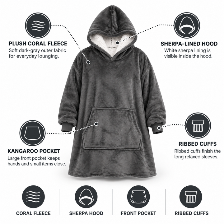 Ultrablødt oversize sherpa-hoodie-tæppe (med lomme)