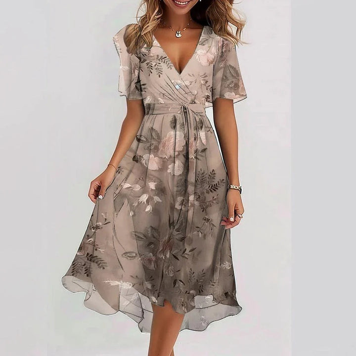 Printed Elegant Slightly Mature V-Neck Dress For Women