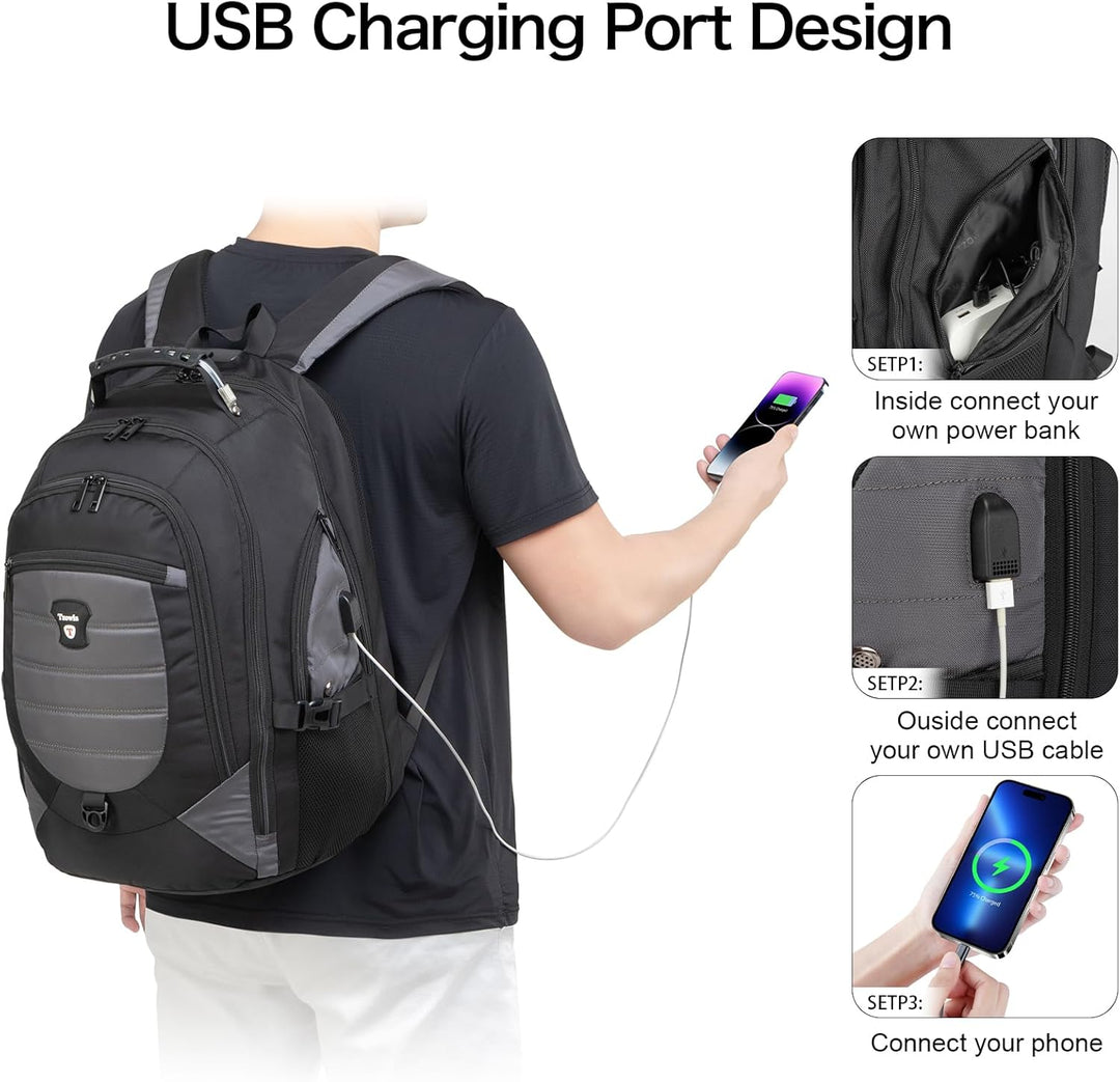 Vandtæt tyverisikret rygsæk til laptop og rejser med USB-port – 45 cm