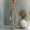 Kvinders V-Hals Bred-Ben Print Jumpsuit