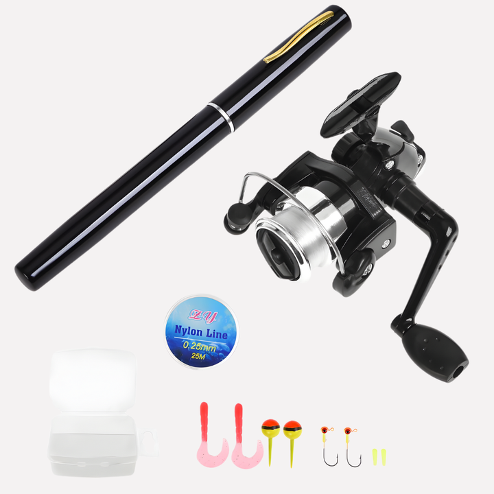 Mini Visshengel + Rol, Portabel Mini Teleskopisk Lomme Pen