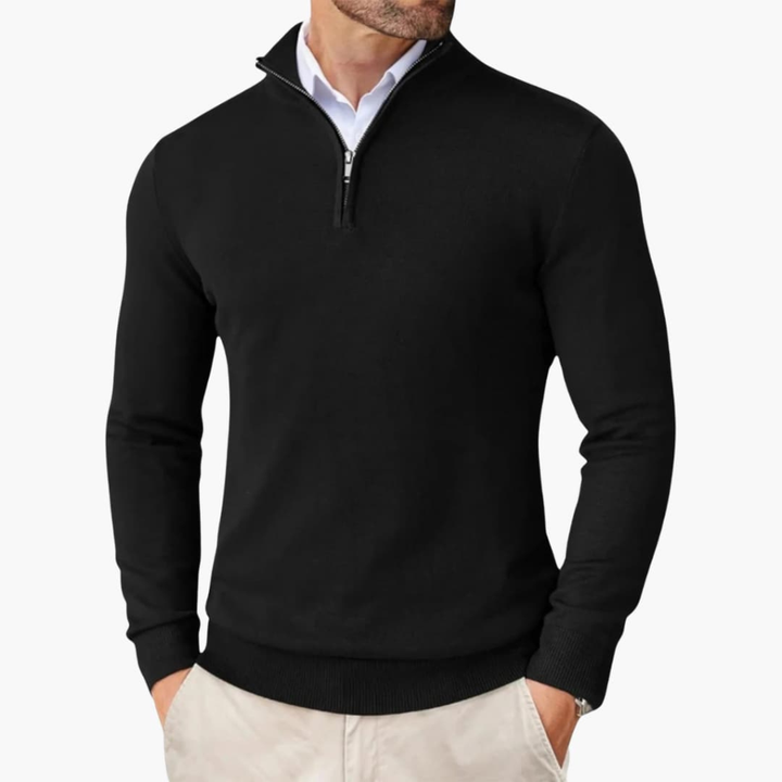 Herre Pullover med Kvart Lynlås og Ribbet Kant