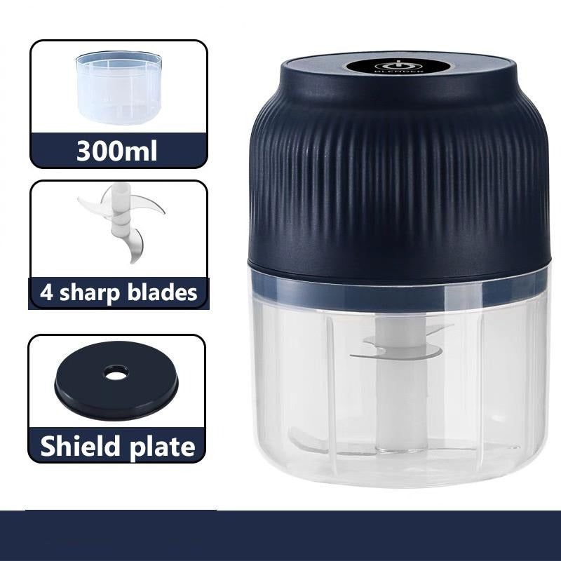 USB-genopladelig mini-hakker med 4 klinger i rustfrit stål, 300 ml skål