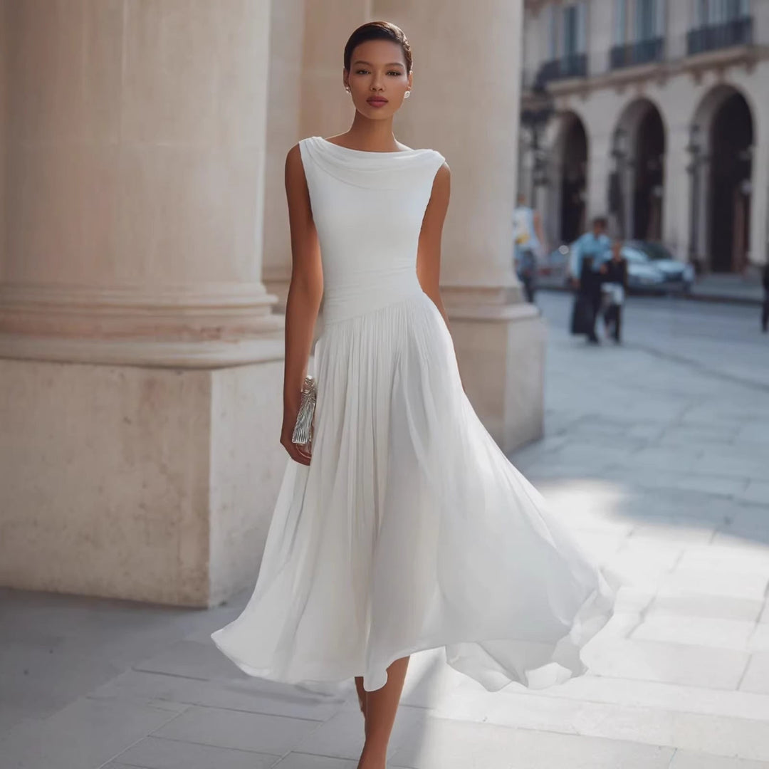 Elegant Fest Unik Chiffon Båd-udskæring Kjole Til Kvinder