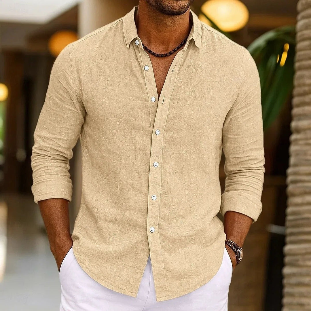 Solid-color Bamboo-viscose Long-sleeve Shirt For Men