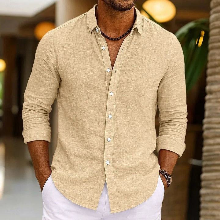 Solid-color Bamboo-viscose Long-sleeve Shirt For Men
