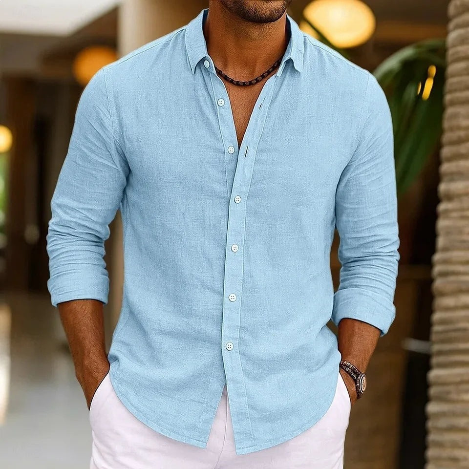 Solid-color Bamboo-viscose Long-sleeve Shirt For Men