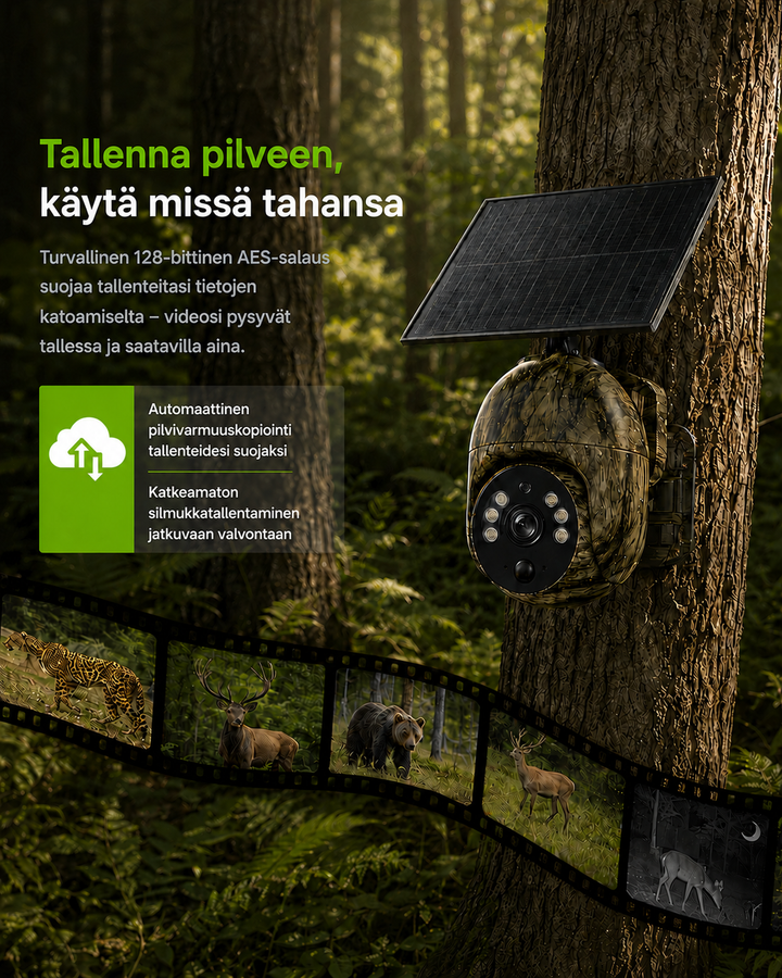 Soldrevet trådløst overvågningskamera med 4G LTE eller wi-fi, 2K, PTZ, nattesyn