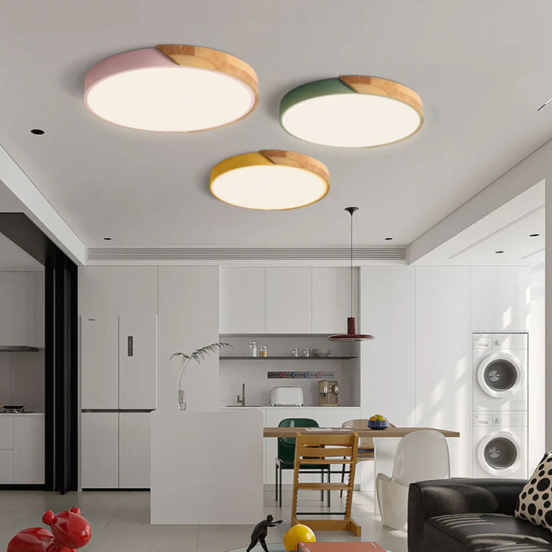 Delos Scandi-loftlampe i træ | Naturlig LED-designlampe