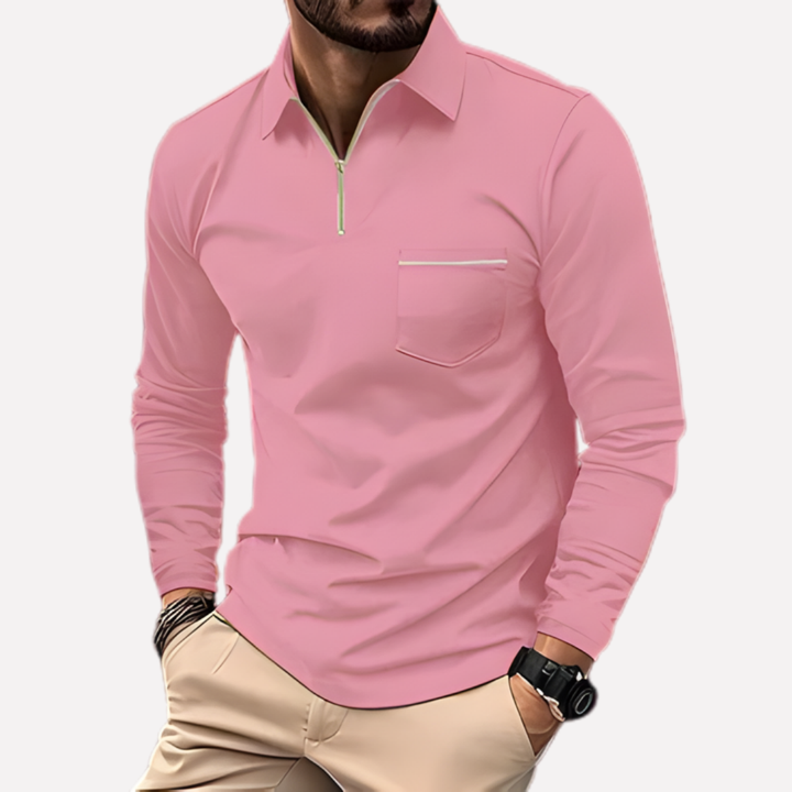 Herre langærmet poloshirt med brystlomme