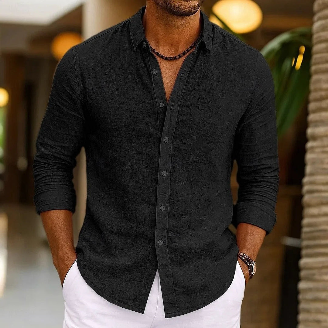 Solid-color Bamboo-viscose Long-sleeve Shirt For Men