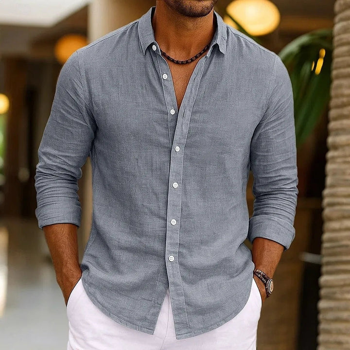 Solid-color Bamboo-viscose Long-sleeve Shirt For Men