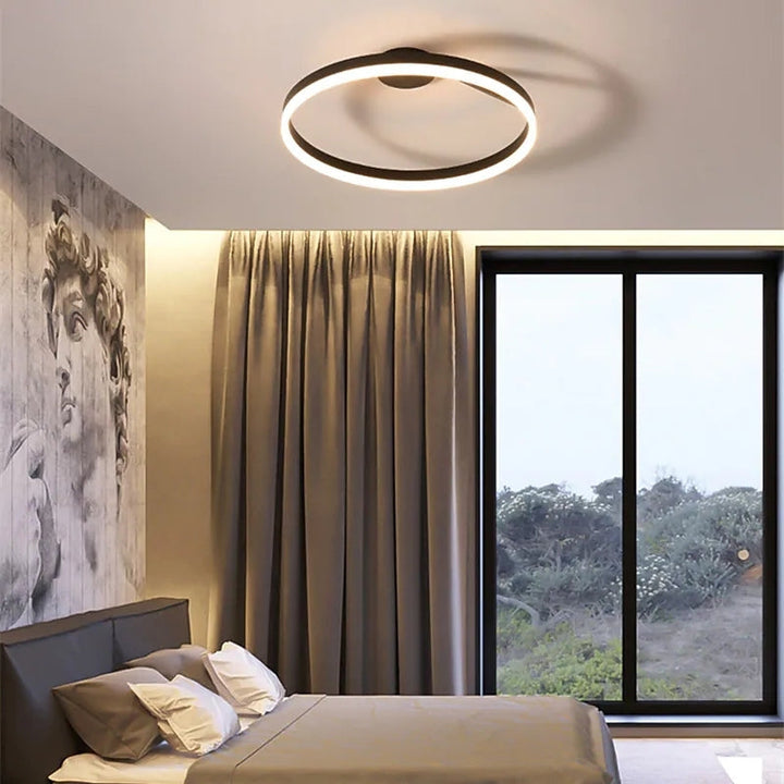 Arisha moderne rund LED-loftlampe sort/hvid til stue, gang, metal