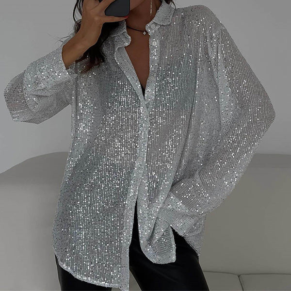 Løs bluse med glitrende palietter – Celeste