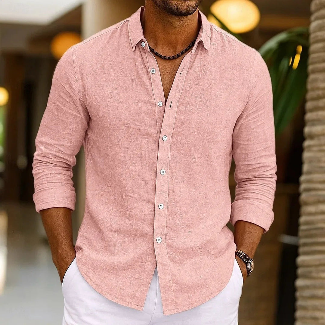 Solid-color Bamboo-viscose Long-sleeve Shirt For Men