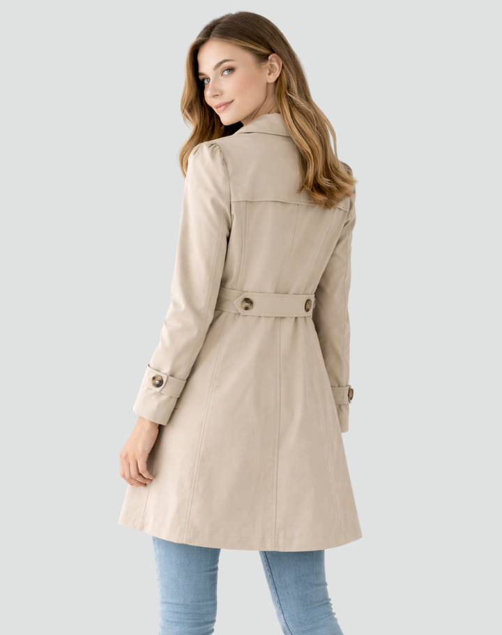 Taljeret dame-trenchcoat med klassisk revers, mellemlang
