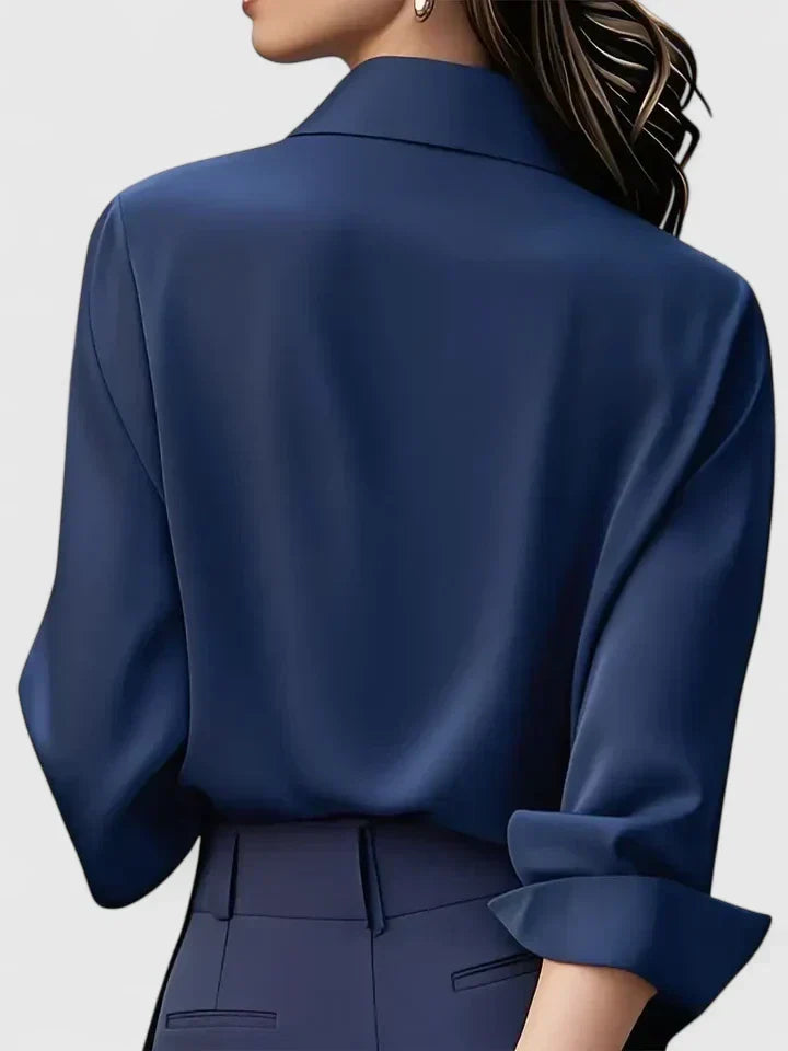 Langærmet satinbluse til kvinder – elegant kontorbluse