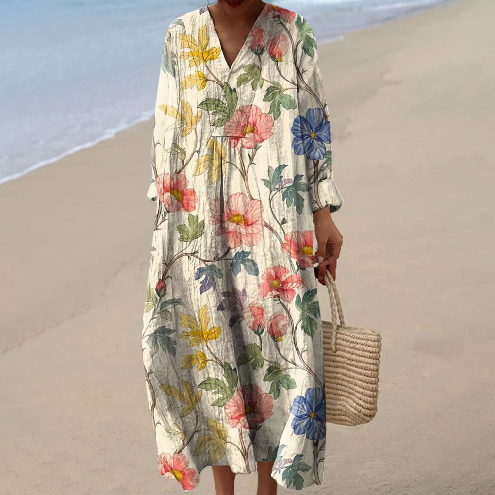 Long-sleeve Shirt Womens Casual Floral Maxi Dress