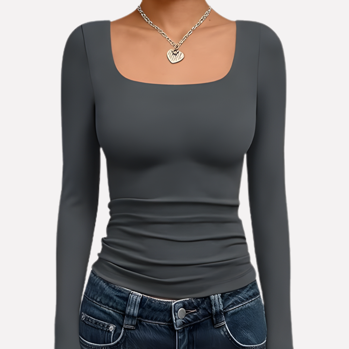 Kvinders Firkantet Hals Langærmet Crop Top