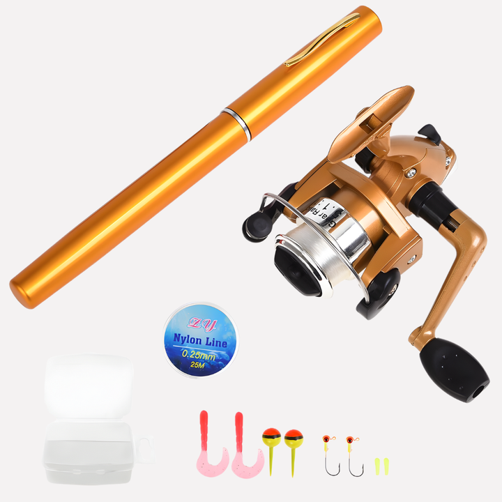 Mini Visshengel + Rol, Portabel Mini Teleskopisk Lomme Pen