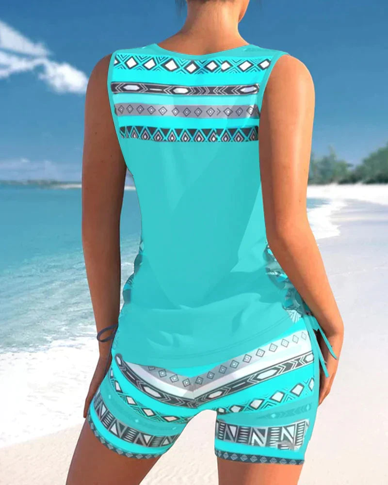 Trendy badetøj med V-hals og geometrisk mønster – Tankini-sæt Madonna