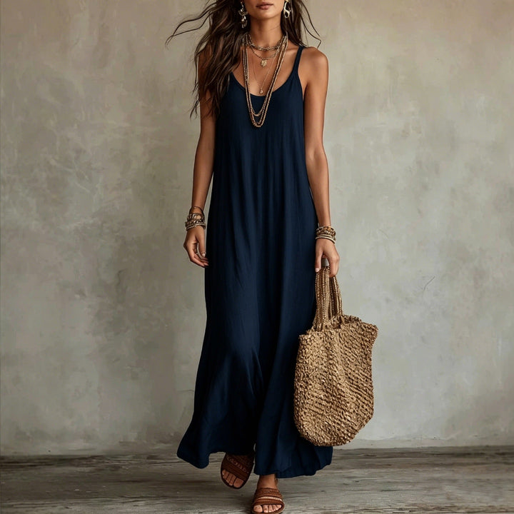 Womens Bohemian Loose-Fit Solid-Color Dress