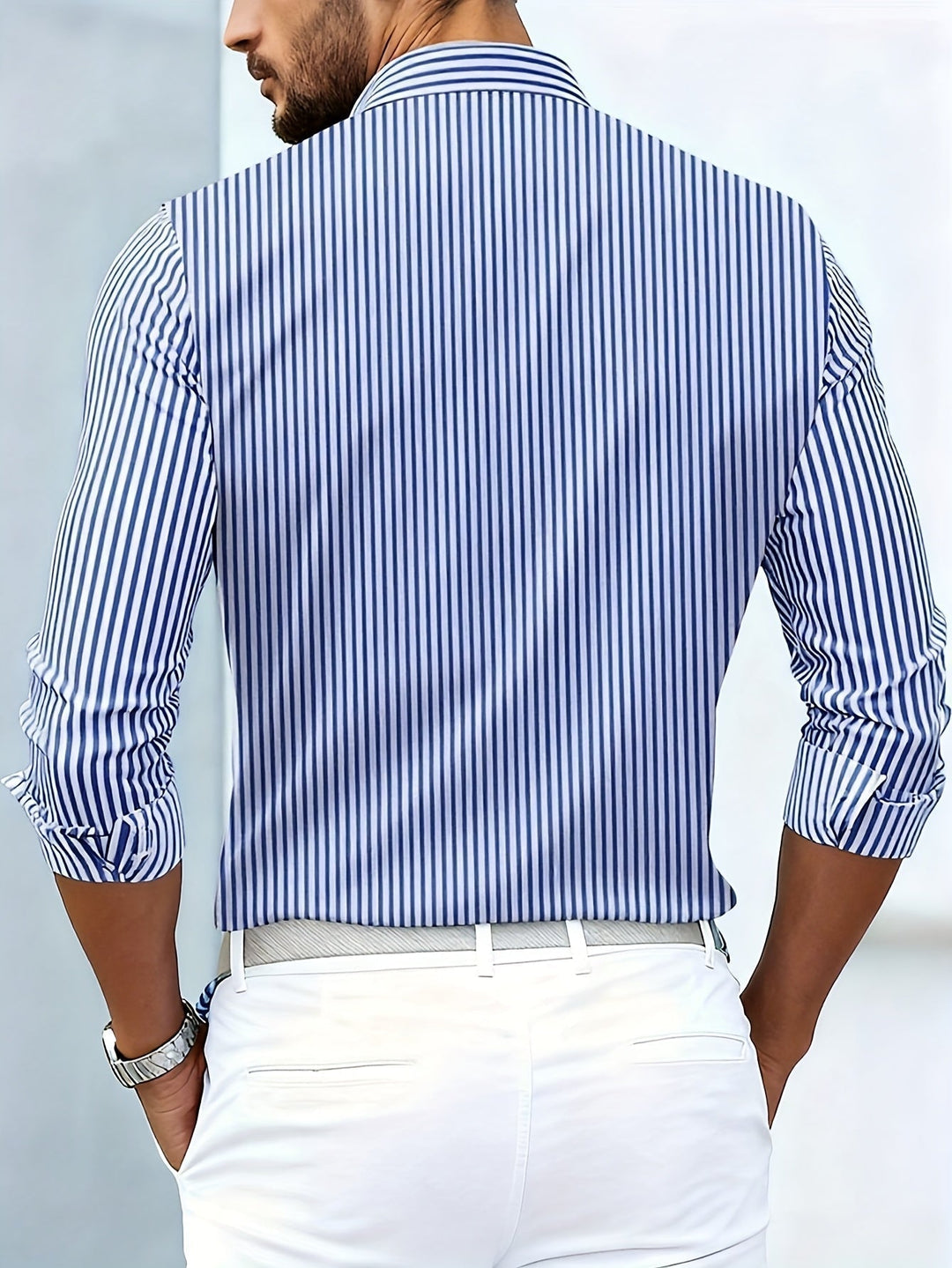 Vintagestribet langærmet skjorte til mænd med slidt look