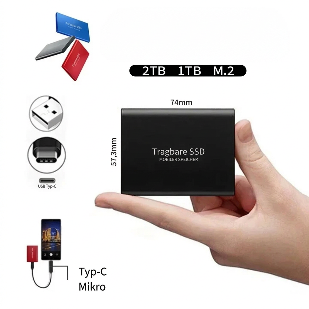 Bærbar ekstern SSD med USB-C, op til 1050 MB/s til højhastighedsoverførsler
