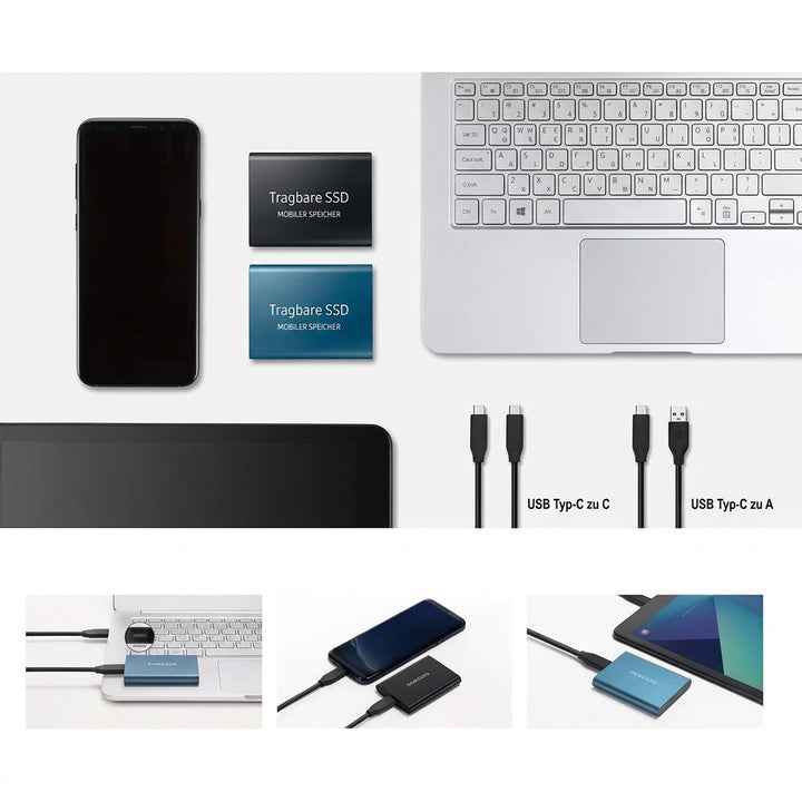 Bærbar ekstern SSD med USB-C, op til 1050 MB/s til højhastighedsoverførsler