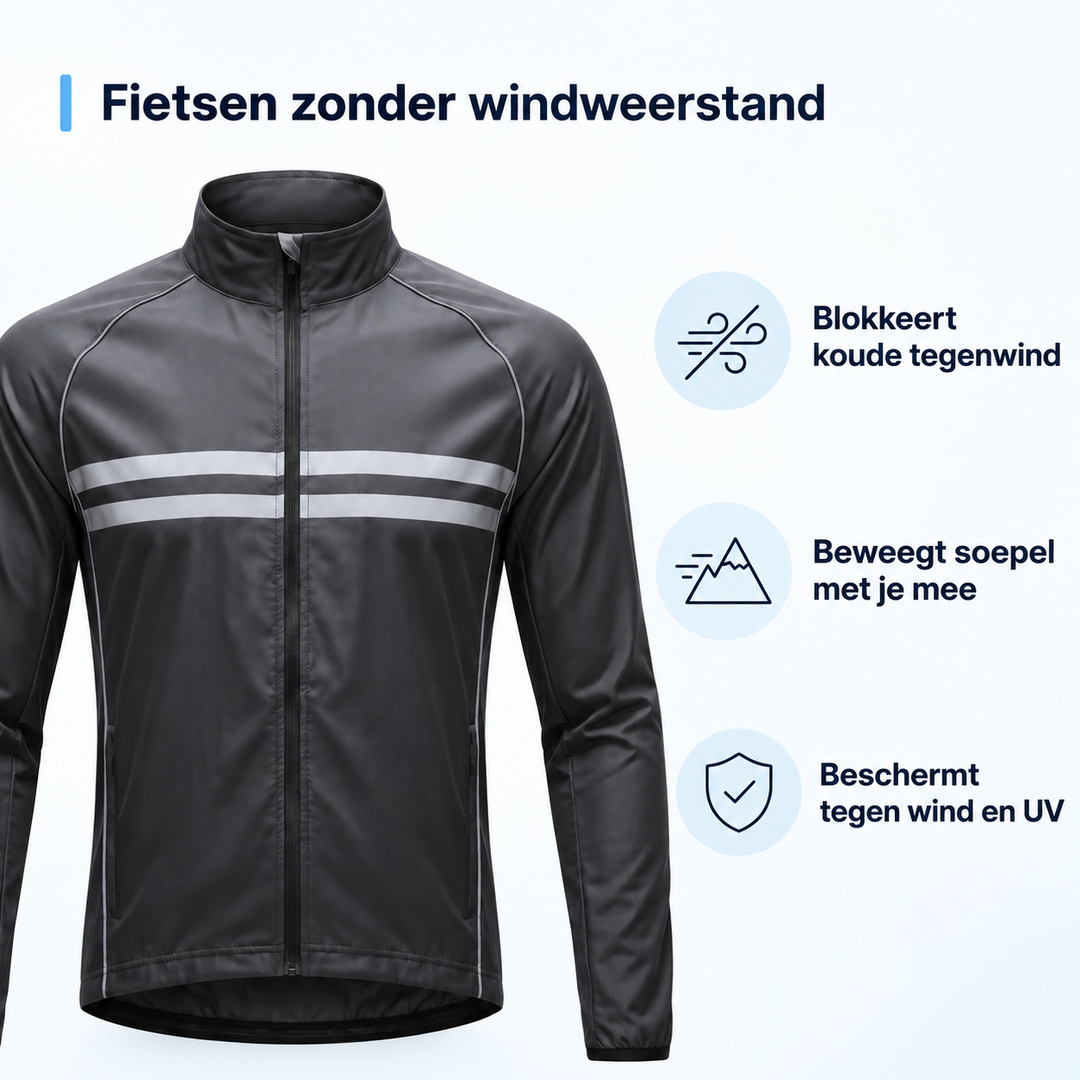 Vandtæt, vindtæt og åndbar cykeljakke med ventilationsåbninger under armene og reflekterende striber