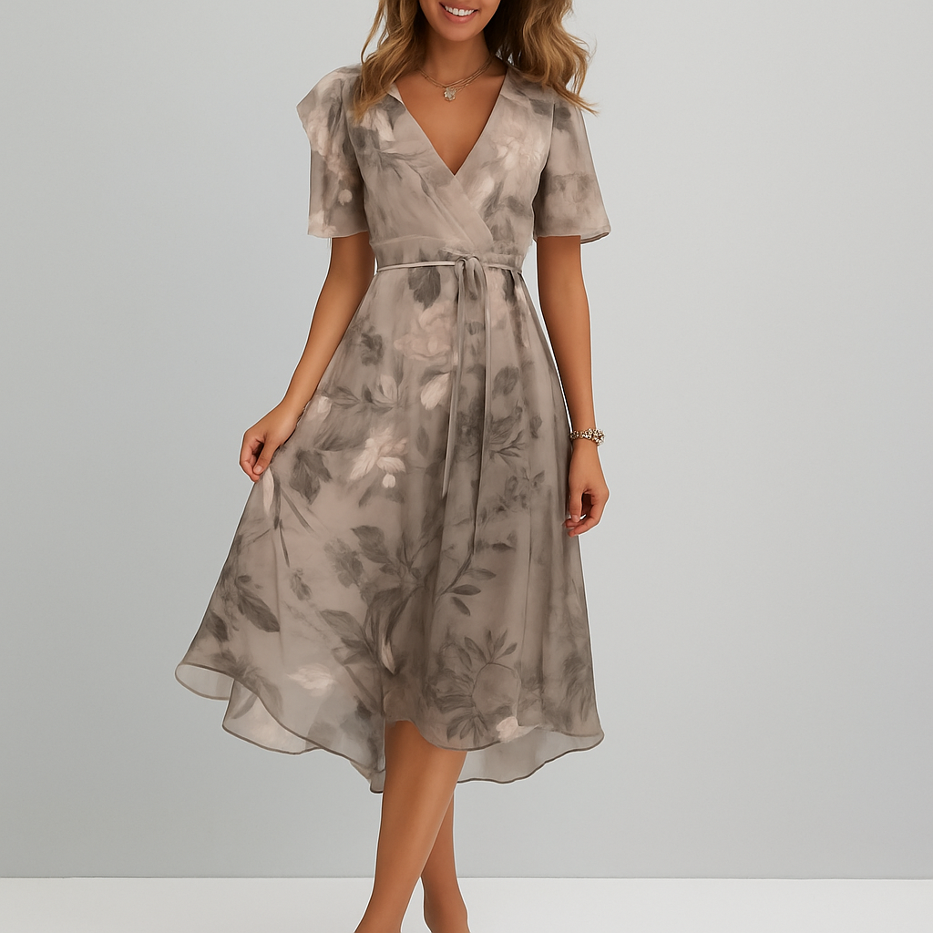 Elegant kjole med dyb V-hals og print